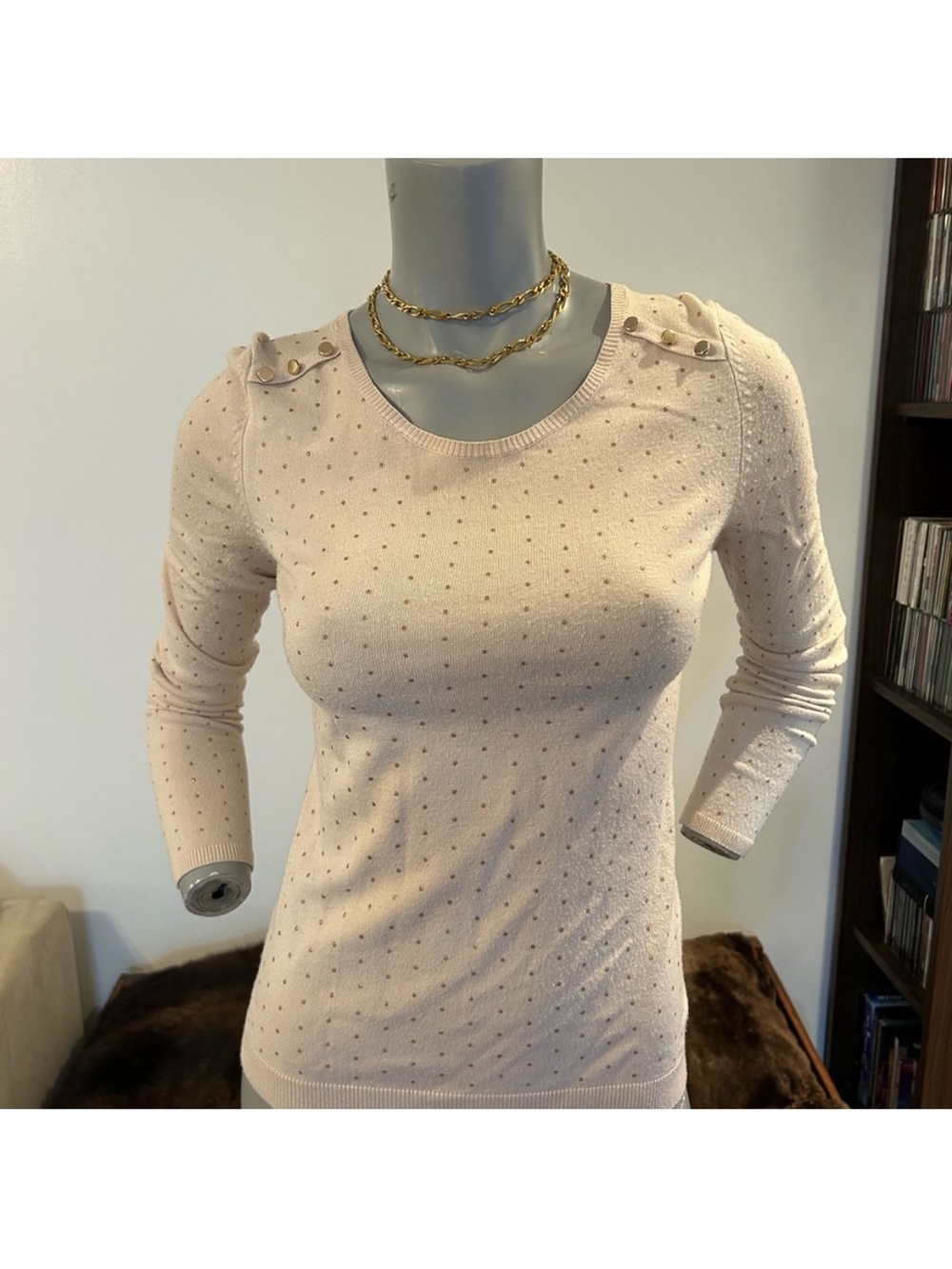 Beautiful blush pink and Gold Embellished Long Sleeve Fitted sweater❤️S